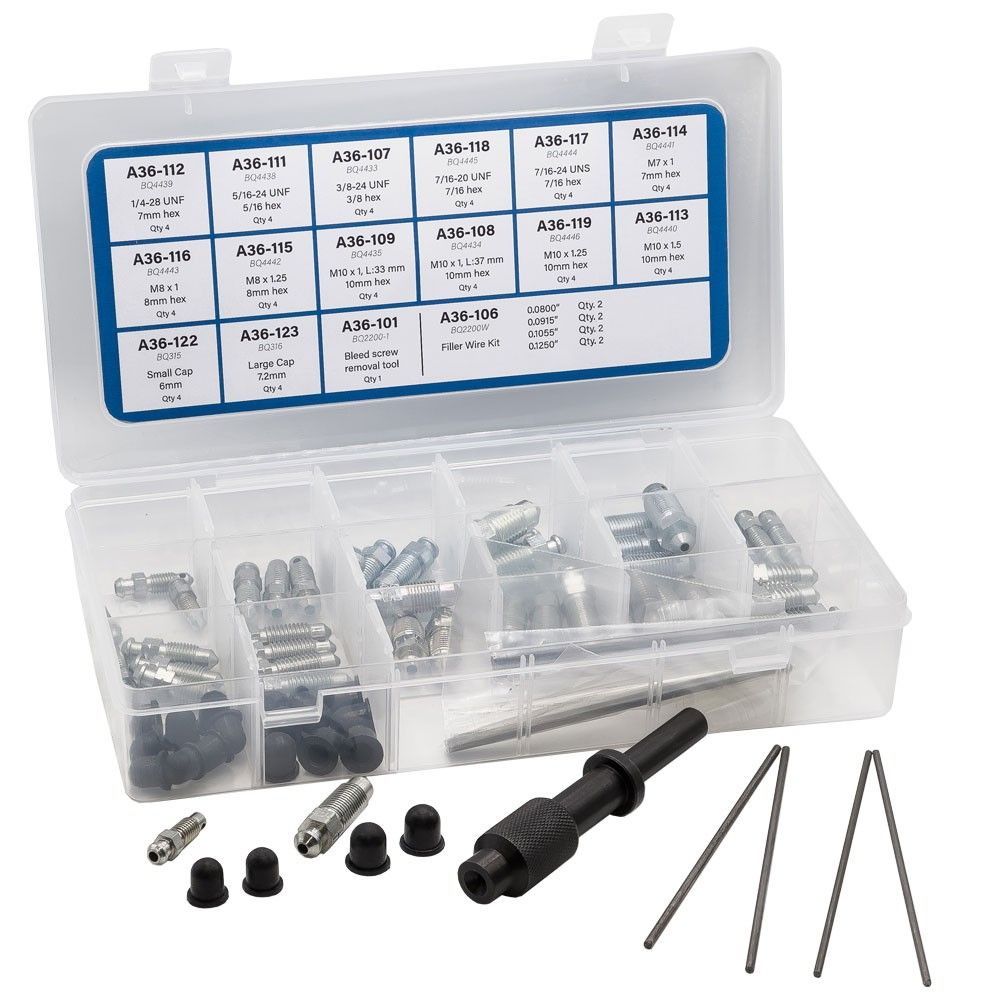 <p>Bleeder Buster kit | removal tool and bleed screws and filler wire kit</p>