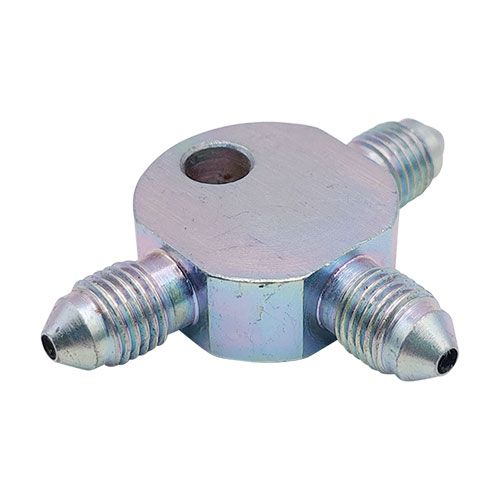 <p>Male tee  |  7/16-20 UNF studs (3) (-04 JIC)</p>